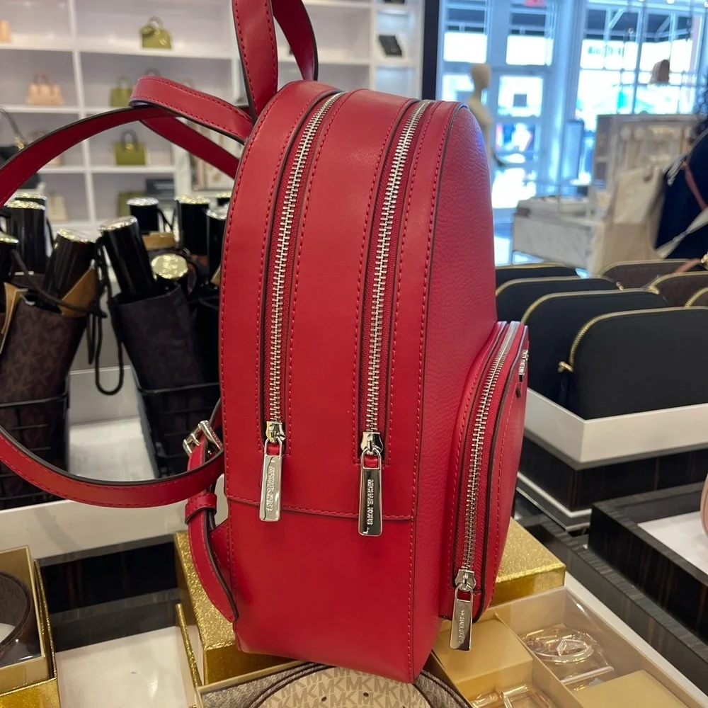 MICHAEL KORS Jaycee Medium Zip Pocket Pebbled Leather Backpack Dark Raspberry